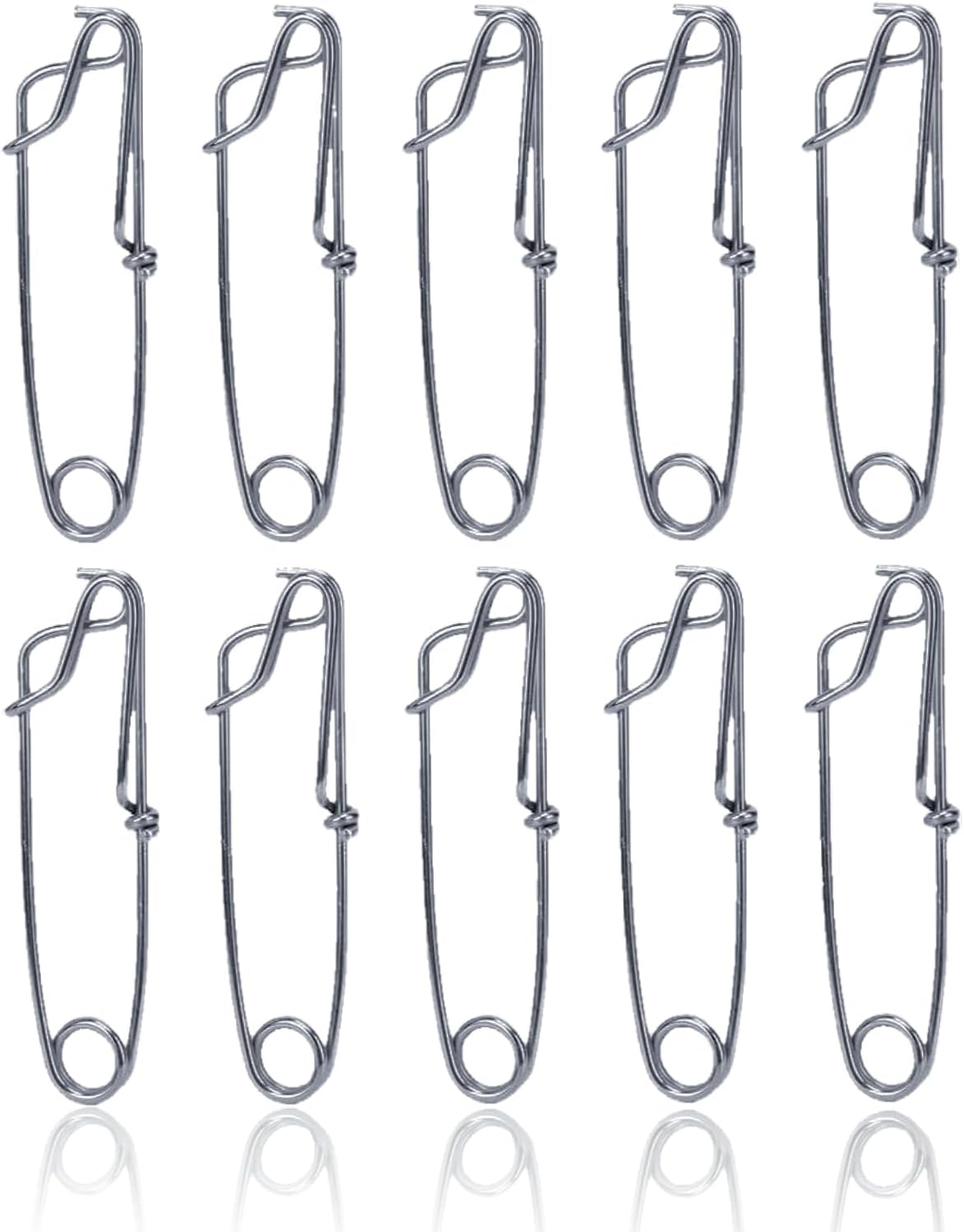 10pcs Fishing Clips, Stainless Steel Long line Fishing Snaps, Floatline Tuna Decoy Clips Branch Hanger Snap Hook Terminal Tackle Baits Clip Swivel Line Connector, Easy On/Off