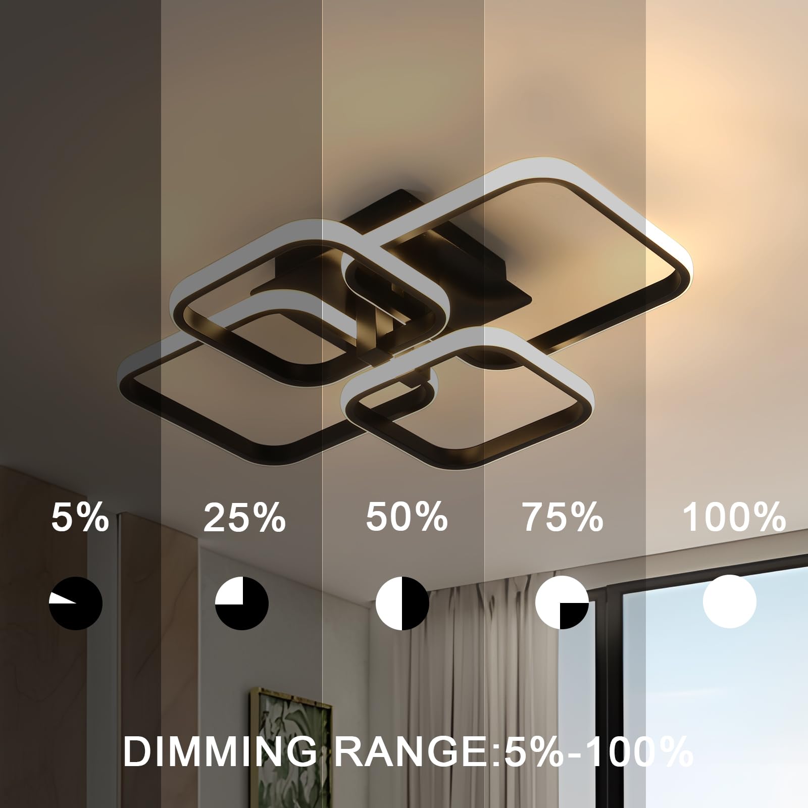 Comely Plafonnier LED Dimmable avec Télécommande, 48W Luminaire Plafonnier | 5400LM Éclairage de Plafond pour Chambre à Coucher Salle, 3000K-6500K