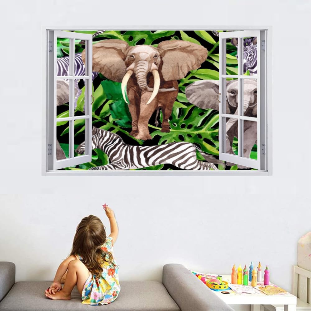 Adesivi 3D Per Decorazioni Murali Distrutti Elefante Adesivo Da Parete Zebra Tatuaggio Da Parete Per La Decorazione Della Parete Della Cameretta Dei Bambini 120x80cm