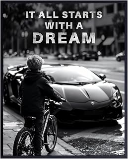 Inspiration Office Wall Decor for Men - Motivational Quotes Man cave Sign - Posters for Men - Manly Wall Decor, Garage Decoration - Success Masculine Art - Race Car Room Print - Sports car Picture