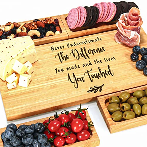 Retirement Gifts for Women, Happy Retirement Cheese Board Gifts for Friend Family, Retirement Gift Coworker Leaving Farewell Going Away Gifts Retired Cheese Board Set of 5 CB-013