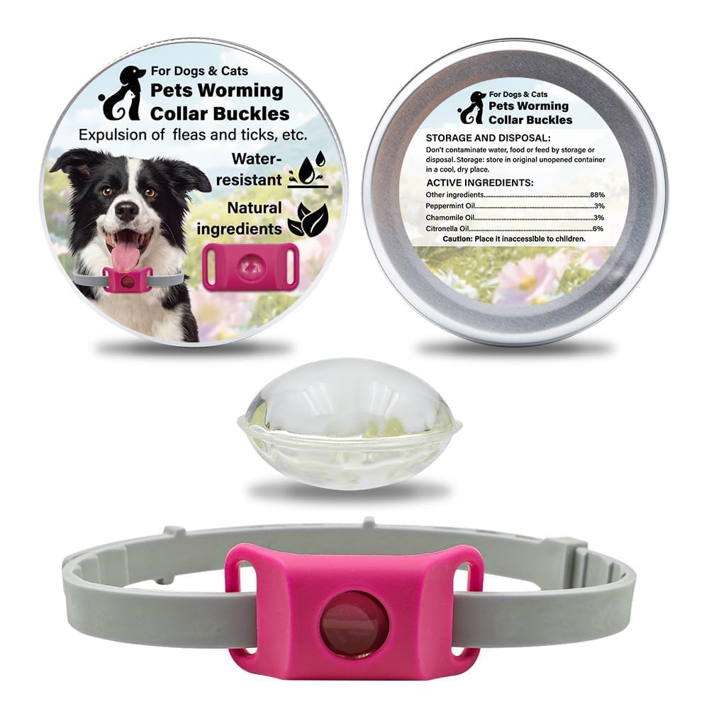 Collar Repelente de Insectos, Repelente de Pulgas para Perros, Collares Anticarrapatas Perros, Antipulgas para Perros,Garrapatas y Mosquitos, Impermeables Ajustables 12 Meses (Rosa)