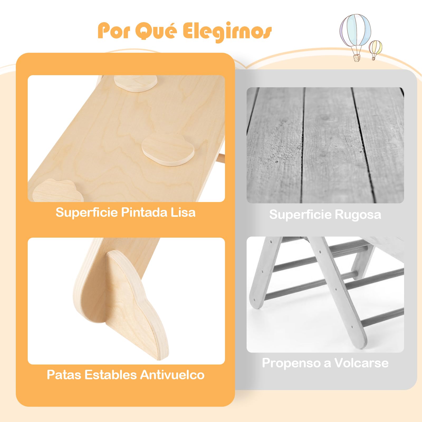 COSTWAY 7 en 1 Triángulo de Escalada de Madera para Niños, Juego de Escalada con Triángulo/Arco/Rampa para Deslizarse o Escalar, Set de Escalada Montessori para Niños 1+ Año, Natural (Ancho 69cm)