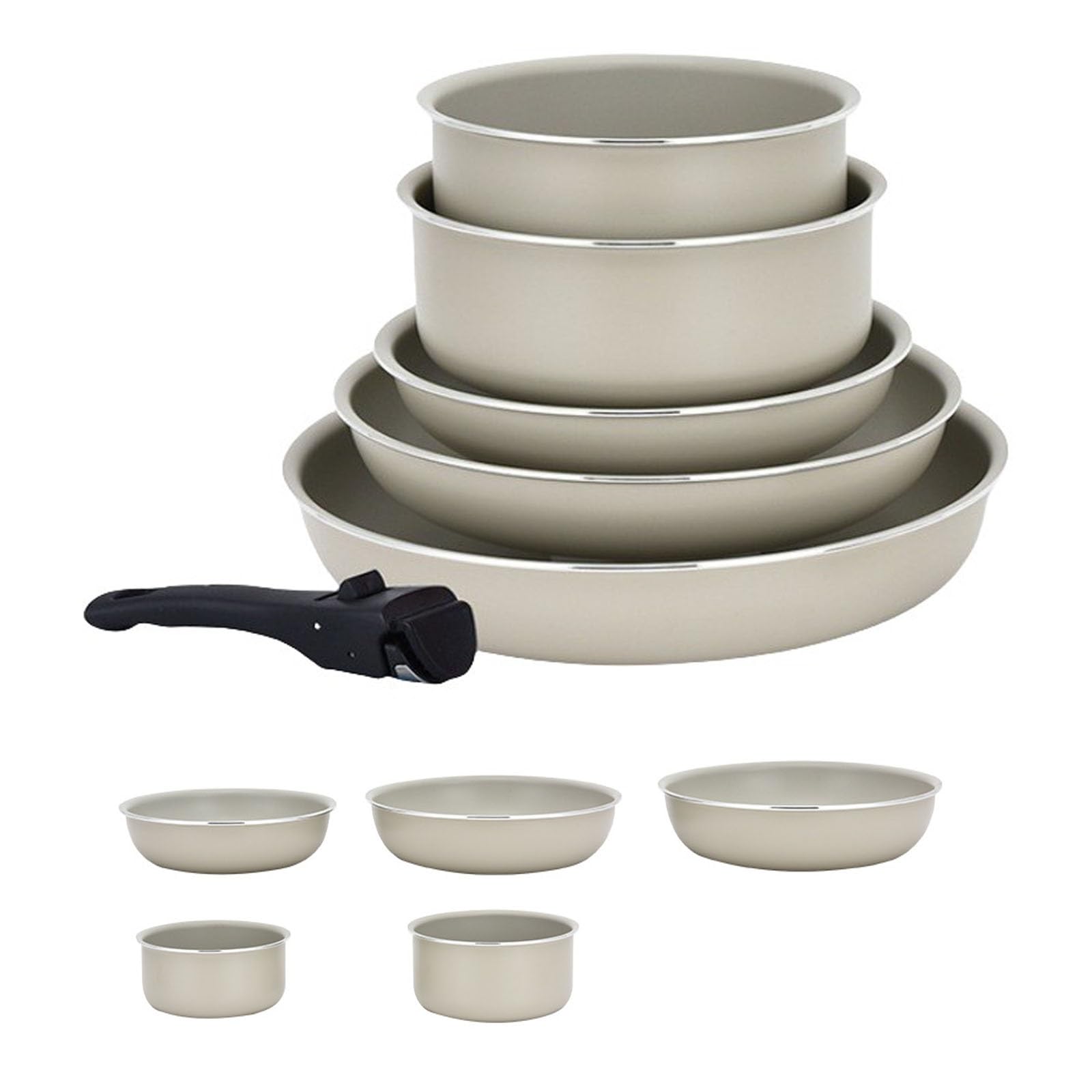 Set di pentole e padelle antiaderenti, Set di pentole da cucina da 6 pezzi, Set di padelle e casseruole con manici staccabili, Set di pentole impilabili, adatto a Tutti i piani cottura