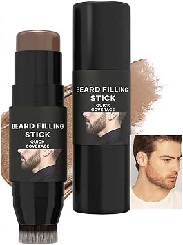 04 Light Brown Beard Filling Stick for Instant Beard Coverage - Dual-Ended Filler with Colour Stick & Blending Brush, Sweat-Resistant Formula for Sparse, Sideburn Touch-Ups