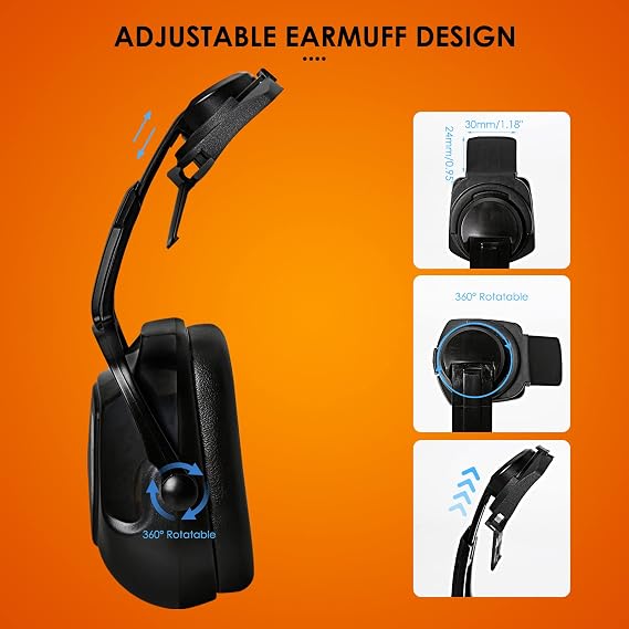 AOLAMEGS Hearing Protection Noise Cancelling Ear Muffs for Hard Hat Accessories SNR 30dB NRR 25dB Ear Protection Earmuff Mount for Slotted Helmets Construction Adult