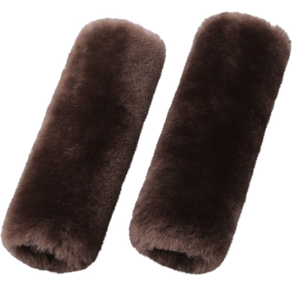 OGLAND 2 Pack Car Seat Belt Cover Cushion, Fluffy Soft Sheepskin Auto Should Seat Belt Pads, Neck Protector for Women Adults Baby Kids Pet (Teak)
