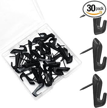 30 PCS Picture Hanging Nails Thumb Tacks for Wall Hangings, Heavy Duty Push Pins Wall Hooks for Drywall Cork Board, Picture Hanging Kit with Nails Black