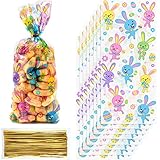 Chuangdi 100 Pack Easter Day Treat Bag Easter Bunny Cello Bag Party Bag Candy Cellophane Bag Easter Egg Treat Bag Painted Eggs Cello Bag Easter Goody Bags Grab Bag (Style 1)