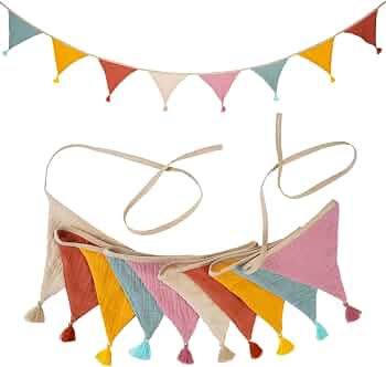 Bandierine per Cameretta dei Bambini, 2.6m Bandierine Letto, Bandierine Colorate, Tessuto in Cotone e Lino, Adatto per Decorare Lettini Culle Pareti e Stanze dei Bambini