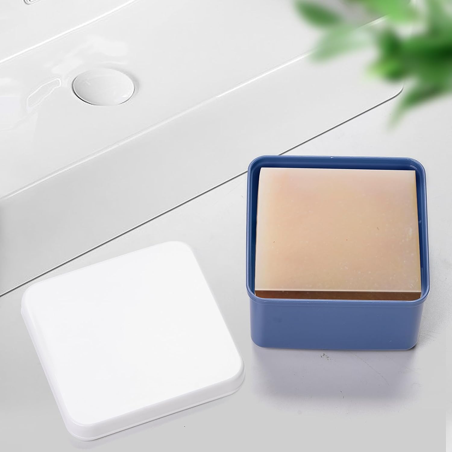 Square Soap Travel Case, Navy Blue Plastic Soap Holder with Lid Portable Bar Soap Dish Box with Soap Saver Pad for Travelling Gym Camping Bathroom image 5