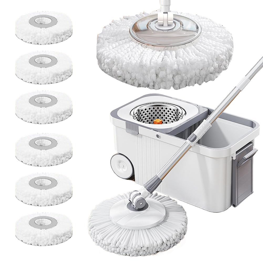 360 Rotations-Bodenreinigungssystem mit 6 Ersatz-Nachfüllungen, verlängerter Griff, Haushaltsreinigung, automatischer Schleudermopp, handfreier automatischer Dehydrierungsmopp for d