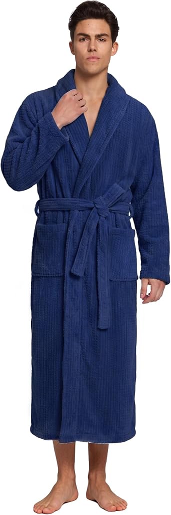 PJGGZ Mens Shawl Collar Bathrobe, Soft Long Towel Robe for Men - Super Absorbent Quick Dry yet Warm