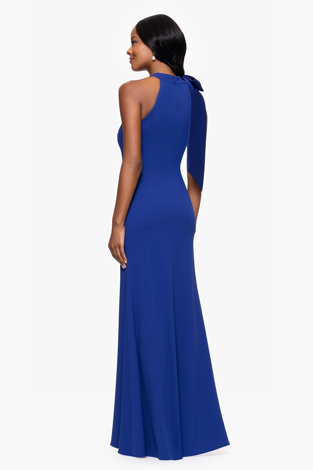 Betsy & Adam Women's Floor-Length, Sleeveless, Bow Detail, with Fitted Silhouette, Indigo, 2 - Image 3