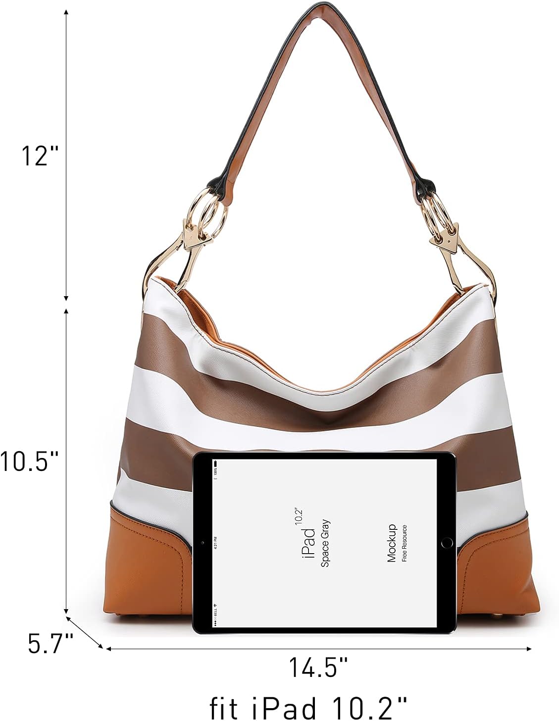 Dasein Hobo Purses for Women Soft PU Leather Handbags Slouchy Hobo Bags Shoulder Bag Top Handle Tote Large Size Coffee/White image 4 of 6 B07QRQHZ7S