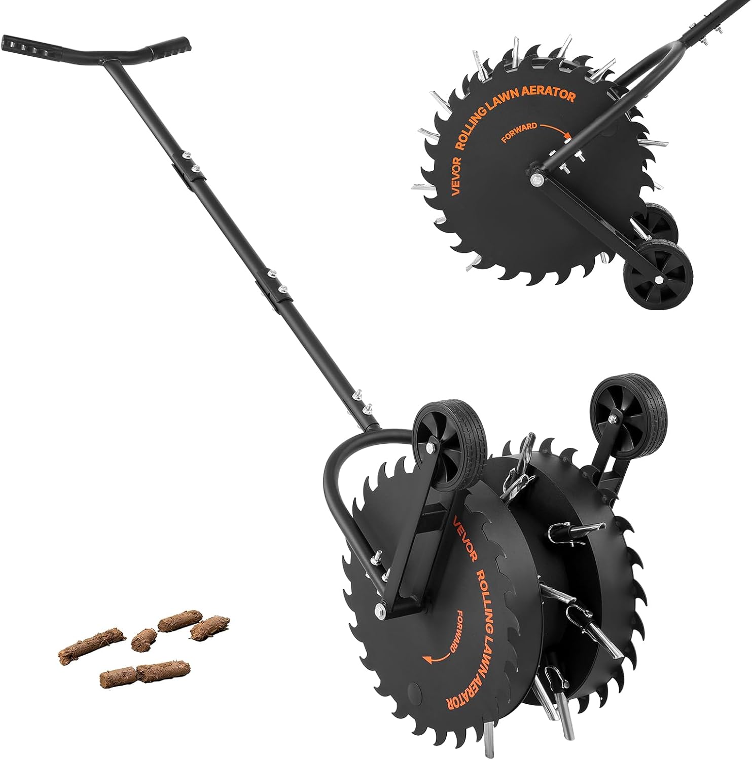 VEVOR Rolling Lawn Core Aerator, 16.6 in Coring Aerator Roller with Anti-Clog Tines, Heavy Duty & Rust-Resistant, Yard Grass Pulling Plugs Manual Aeration Tool for Compacted Garden Soil Loosening