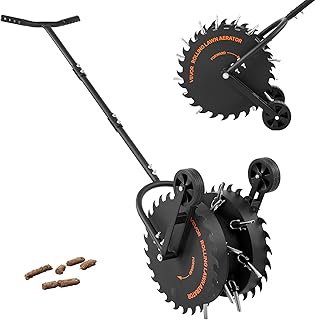 VEVOR Rolling Lawn Core Aerator, 16.6 in Coring Aerator Roller with Anti-Clog Tines, Heavy Duty & Rust-Resistant, Yard Grass Pulling Plugs Manual Aeration Tool for Compacted Garden Soil Loosening