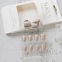Vista 5 de 24Pcs Silver Press on Nails Short Square Fake Nails Glitter False Nails Design Full Cover Press ons Short Nail Tips Art Kit Artificial Acrylic Fake