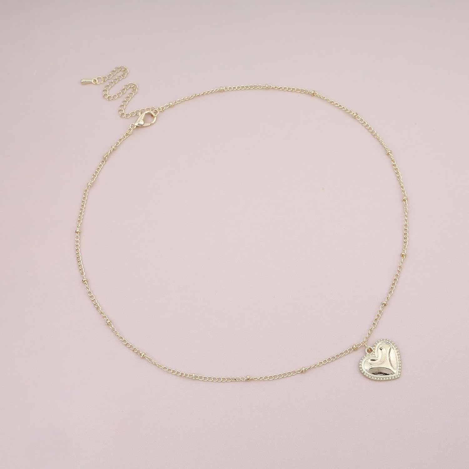 Minimalist Gold Heart Pendant Necklace Hammered Heart Necklace Choker Textured Heart Necklace Heart Shape Necklace Satellite Chain Necklace Jewelry for Women - Image 3