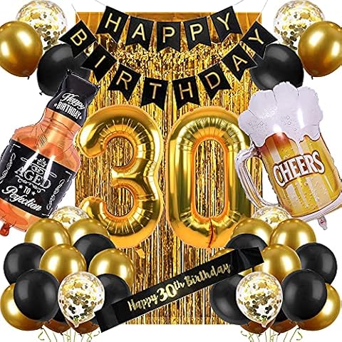 30th Birthday Decorations for Men, Black and Gold Happy Birthday Decorations for Women Men Boys Girls 30th Birthday Party 30th Birthday Decorations Black and Gold for Him Her 30 Birthday Party Cover