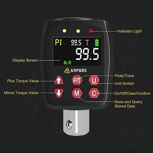 Vista 2 de Adaptador de par digital de 1/2 pulgada, 5-99.5 pies-lb/6.75-135 Nm, convertidor de llave dinamométrica digital con ±1% de precisión, valor