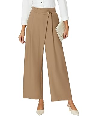Blooming Jelly Women Wide Leg Dress Pants High Waisted Work Pant with Pocket Business Casual Outfits 2025 L
