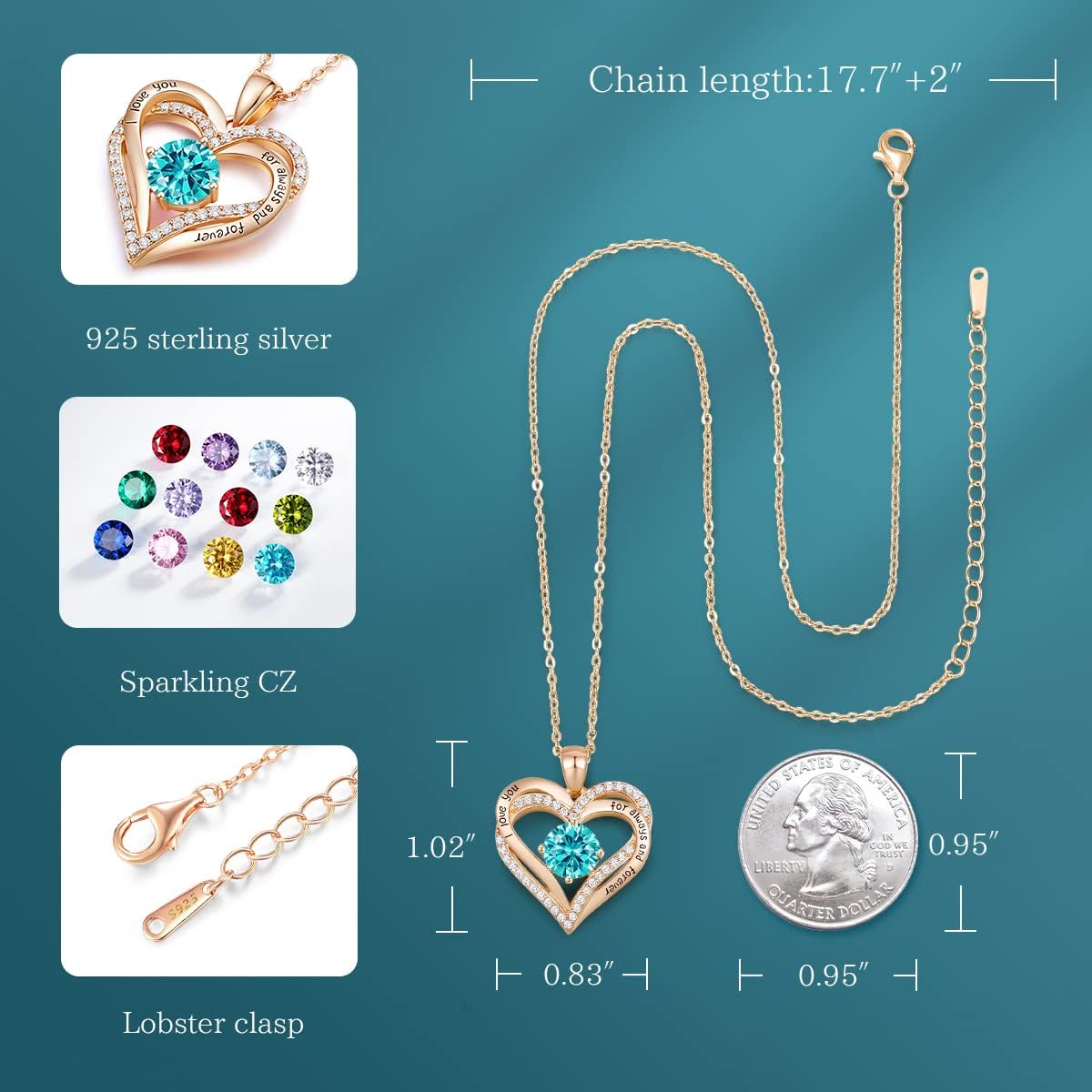 CDE Valentine's Day Gift Forever Love Heart Necklaces for Women, Wedding Anniversary, Birthday Mothers Christmas Day Gifts for Mom, Mother, Wife, S925 Silver Jewelry with Birthstone Pendant - Image 5