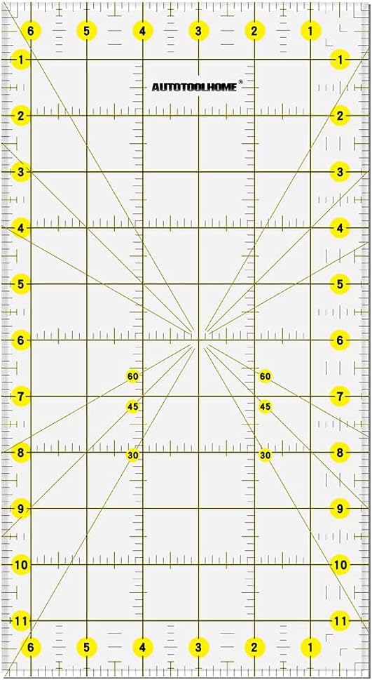 AUTOTOOLHOME Quilting Ruler Acrylic Quilters' Ruler for Easy Precision Cutting Fabric Paper, 6.5" x 12" for Quilting, Sewing & Crafts Template