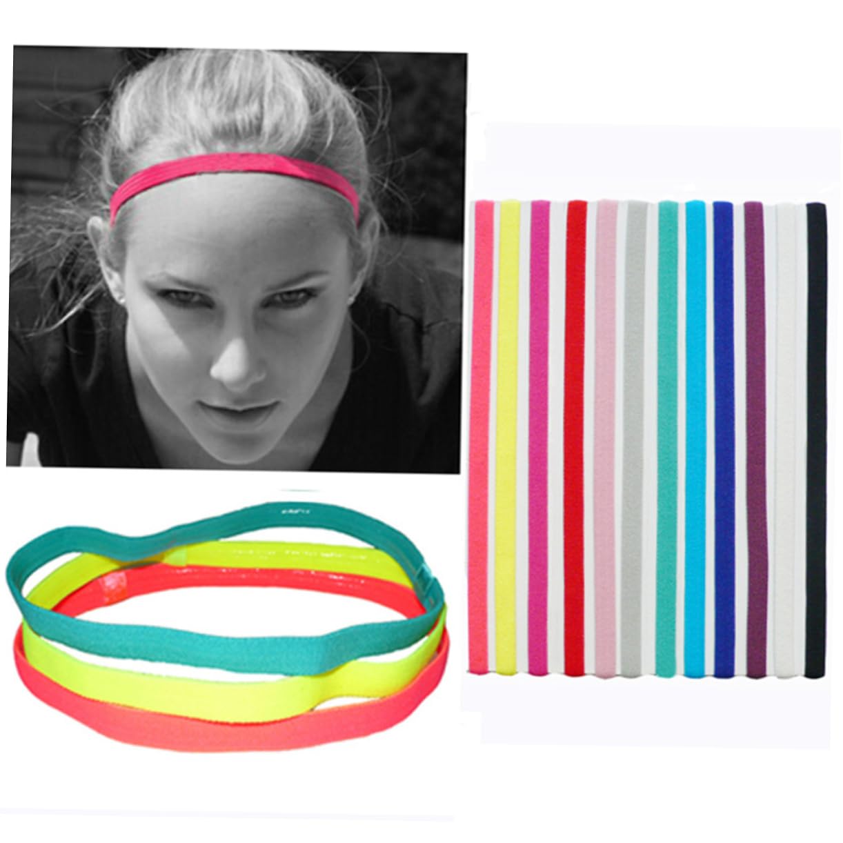 BESPORTBLE 30pièces Bandeaux De Sport Élastiques Antidérapants pour Yoga Course Et Fitness Couleurs Mélangées Anti-Transpiration Et Confortables