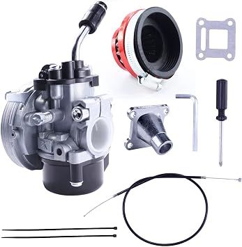 2 Stroke 19mm Carburetor with Blue Air Filter and Throttle Cable for 49cc 50cc 66cc 70cc 80cc 100cc Motorized Bicycle Scooter Moped Pit Bike Mini Dirt Bike