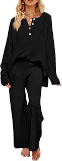 Women's 2 Piece Outfit Sets Long Sleeve Button Knit Pullover Sweater and Pants Lounge Sets