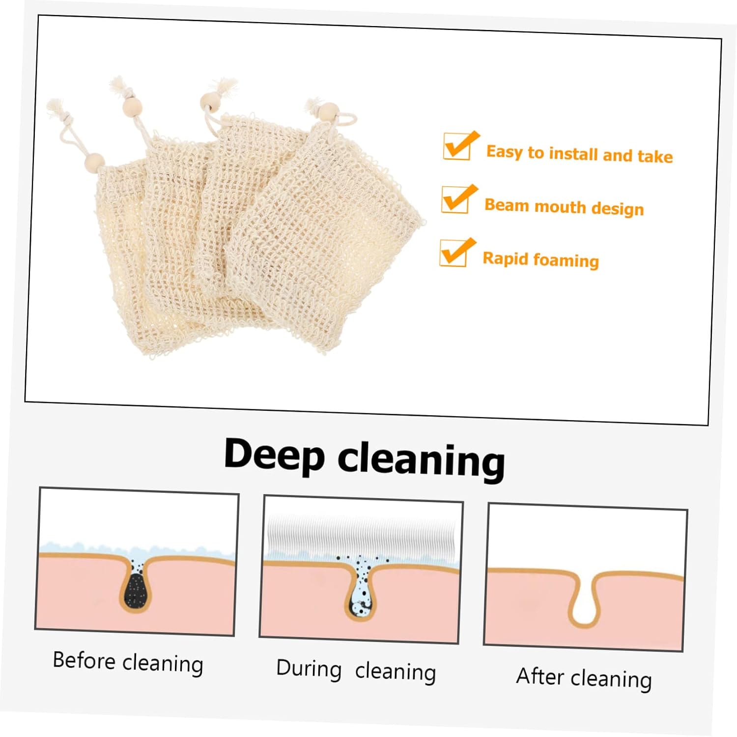 4pcs Exfoliating Soap Saver Bag Pouch with Drawstring for Shower Lightweight Mesh Body Scrubber for Handmade Soap Easy to Hang and Quick Drying