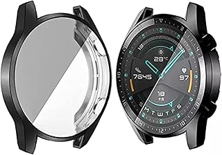 Hard Case with Tempered Glass Compatible with Huawei Watch GT2 46mm - All-Inclusive Screen Protector, Bumper Cover, Anti-Scratch Smart Watch Shell, Black