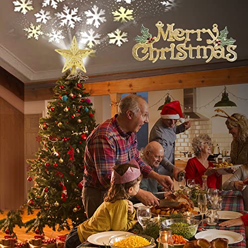 Estrella dorada con proyector LED de copos ajustable para árbol de Navidad 3