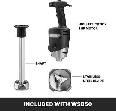 Waring Commerical WSB50 Big Stix Heavy Duty Immersion Blender, 12 Removable Shaft, 1 HP/700 Watt Variable Speed Motor, 120V, 5-15 Phase Plug,Black/Silver