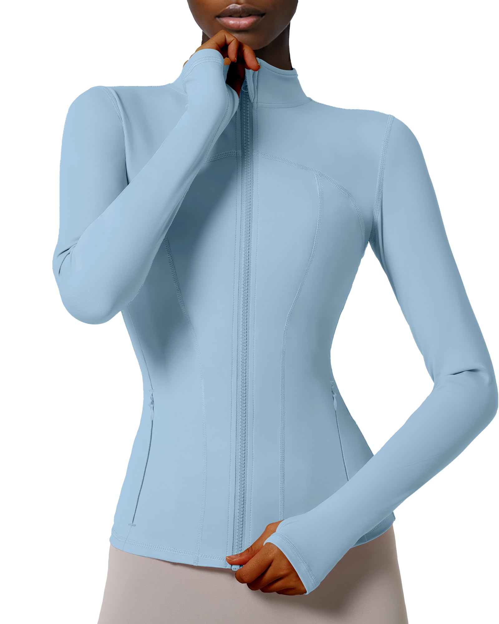 Locachy Women's Slim Fit Full Zip Athletic Running Sports Workout Jacket with Pockets