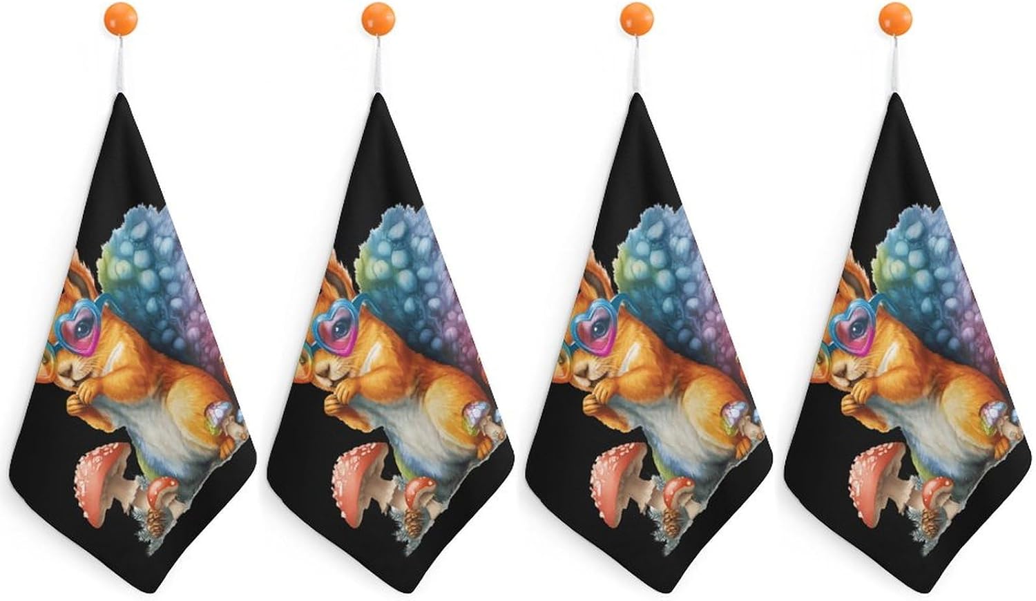 Squirrel Mushrooms Microfiber Hand Towels for Bathroom Soft Absorbent Bath Kitchen Towel with Hanging Loop 4PCS