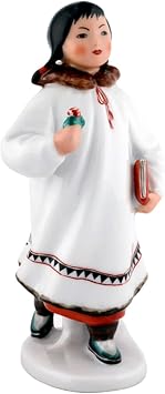 Lomonosov Porcelain Figurine Yakut Alaska Girl with Flower 7 4/8 Inch