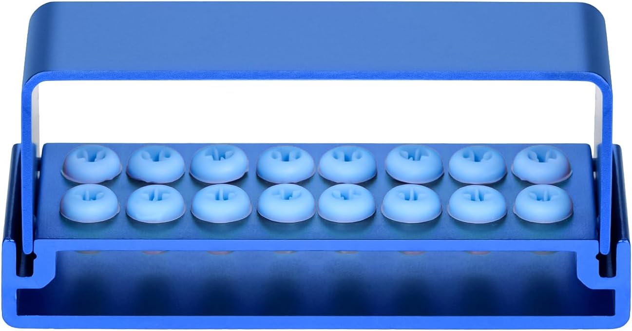 4PCS Colorful Bur Holder Aluminium Stand with Silicone Cover Autoclavable 16 Holes (Blue)