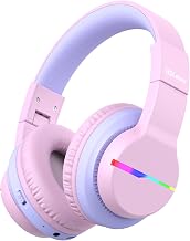 iClever BTH12 Kids Bluetooth Headphones 85H Playtime with LED Lights Travel | SafeSound Tech, Stereo Sound, USB C Charging AUX Cable Over Ear Built-in Mic, Kids Wireless Headphones for Toddler Boys Girls