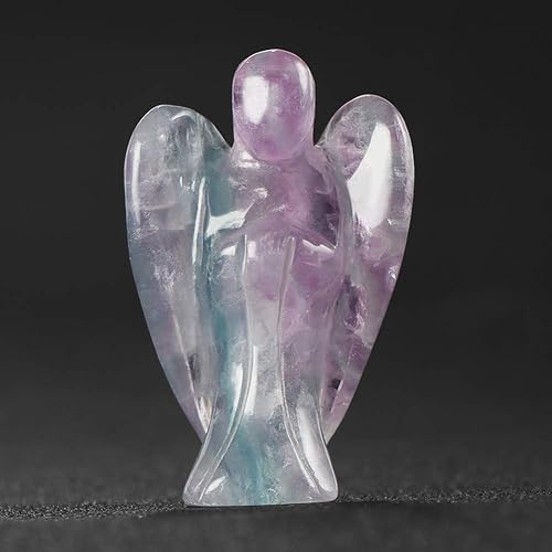Miniatura 3 de Artistone Figuras de ángel de fluorita arcoíris con cristales curativos, estatua de ángel guardián de bolsillo natural, decoración de piedra