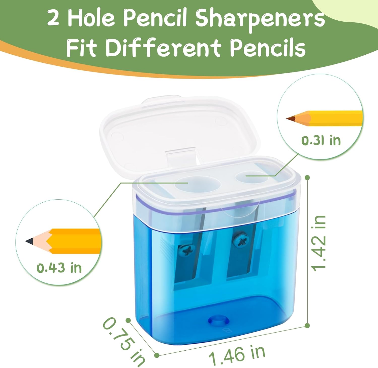 80 Pack Bulk Pencil Sharpeners for Classroom, Double Hole Small Manual Sharpener with Lid, Multicolor Handheld Pencil Sharpeners for School Supplies