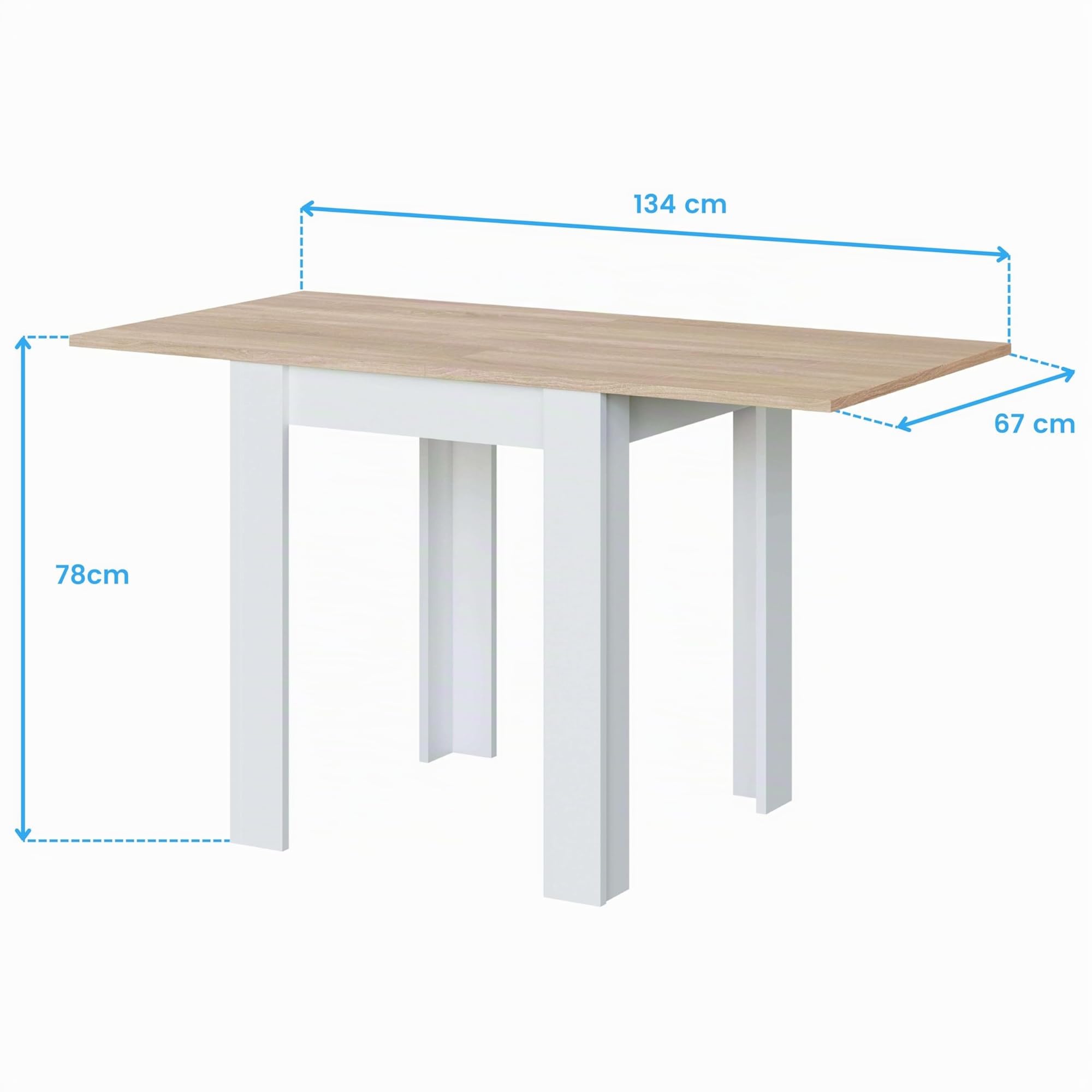 Habitdesign Tavolino allungabile tavolo da cucina con finitura bianca "Artik" e rovere canadese, dimensioni: 67-134 x 67 x 79 cm (larghezza x profondità x altezza).