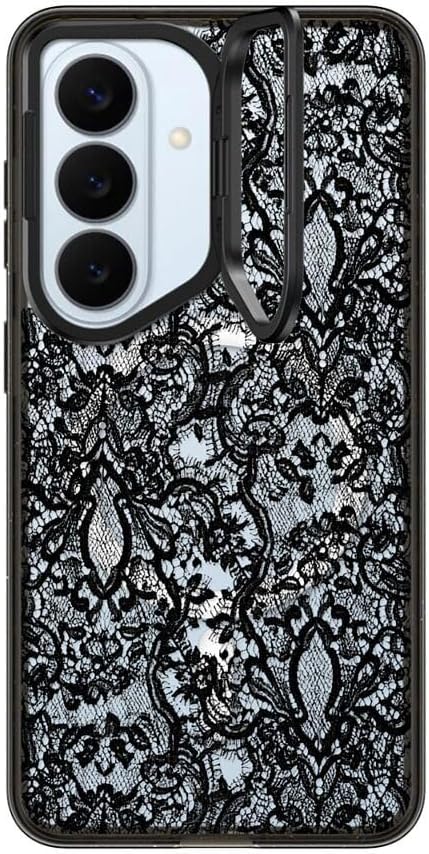 CASETiFY Impact Ring Stand Galaxy S26 Case [150° Kickstand / 6.6 ft Military Grade Protection/Magnetic Compatible] - Lace Pattern - Clear Black