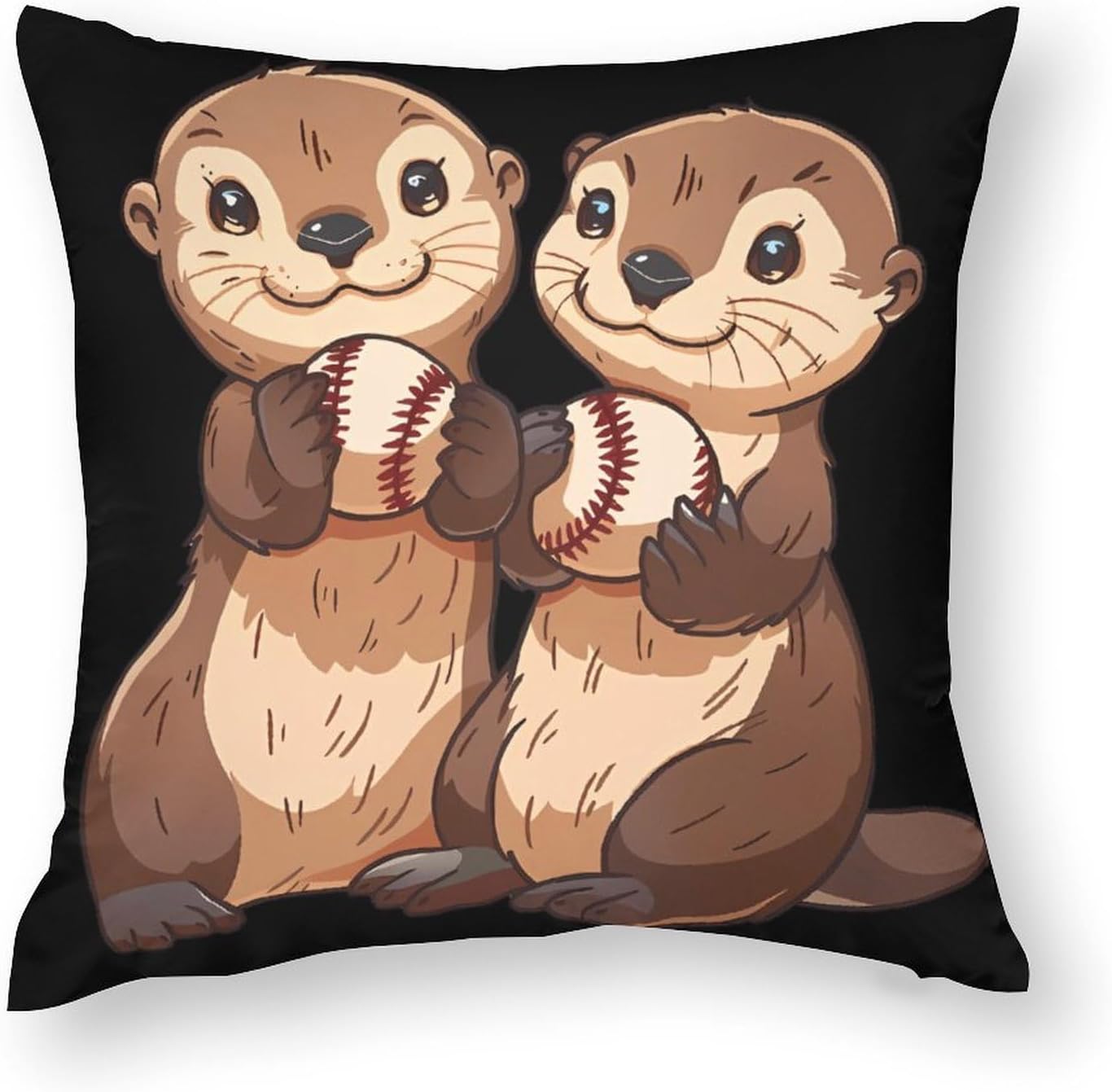 Sea Otters with Softball Printed Throw Pillow Case 4 Pcs Soft Pillowcases Pillows Covers Sofa Bed Decor 12/14/16/17/18/20/22/24/32 Inches