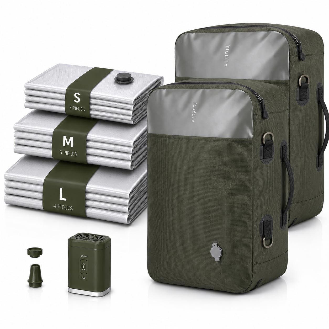 12 bolsas de vacío de viaje con bomba para viajes, camping, deportes, negocios, TPU y PAPE, ahorro de espacio, paquete de 2 unidades de almacenamiento con bomba de aire portátil, embalaje de