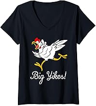Womens Big Yikes Funny Scared Chicken Running Chicken Lovers V-Neck T-Shirt