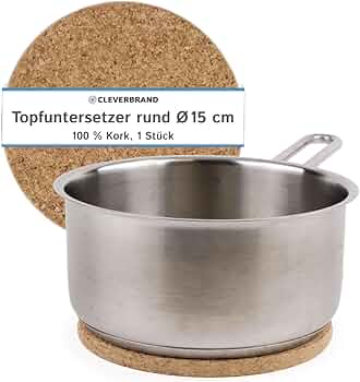 Sottopentola in Sughero, Resistente al Calore, 25 cm, Spessore 10 mm, Rotondo, sottopentola in Sughero Naturale per pentole e padelle - Made in Portogallo