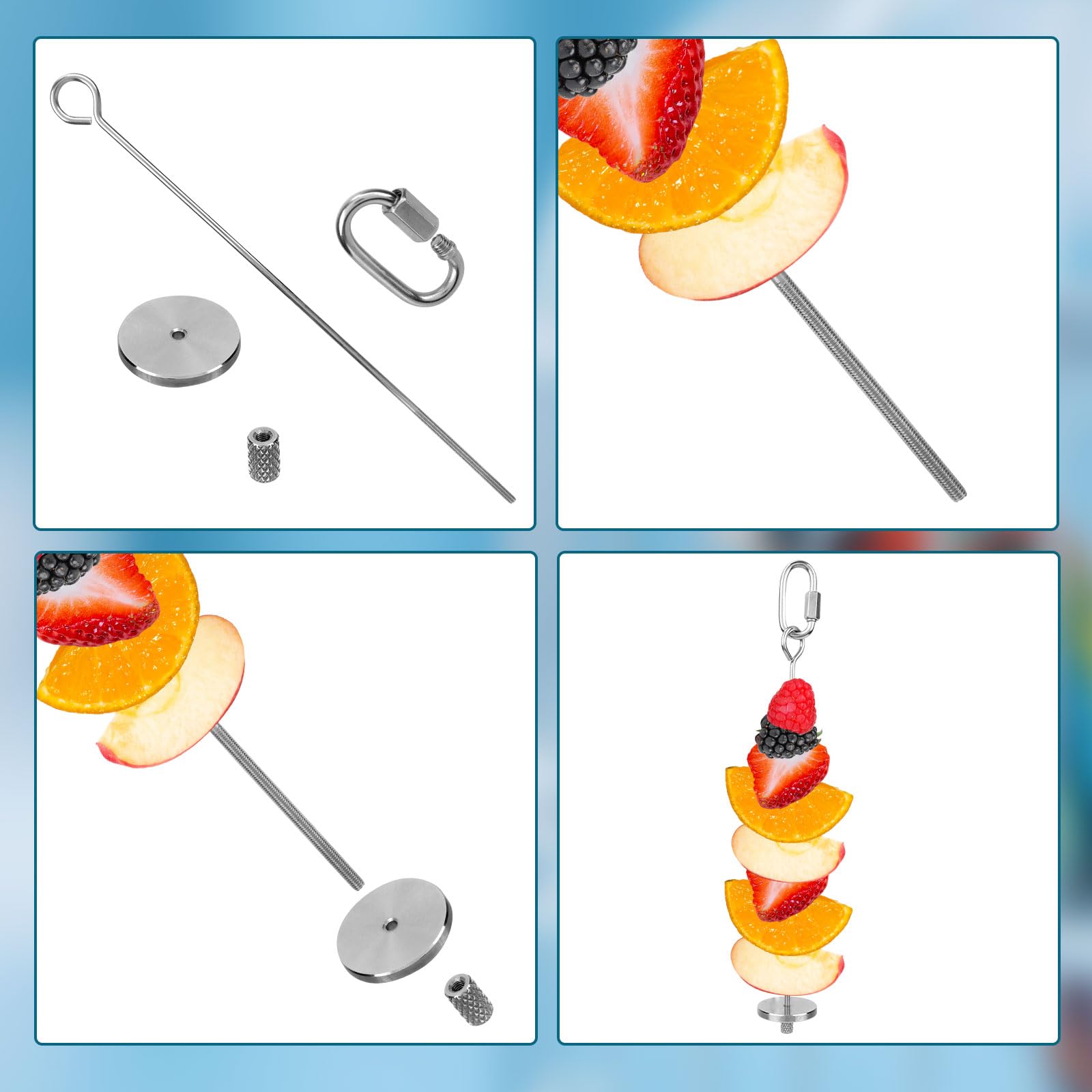 2pcs Rat Enrichment Toys, Premium Stainless Steel Bird Treat Skewer Food Holder Hanging Slow Feeder for Fruits Vegetables Ideal Cage Accessories Mouse & Bird Rodent Foraging Puzzle Toy(Silver) - image 5