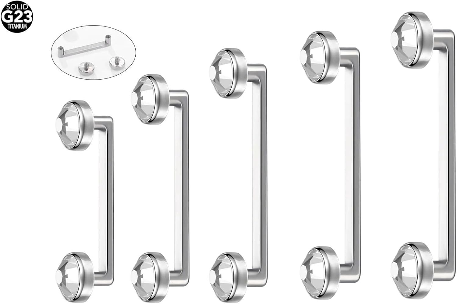 Hypoallergenic Titanium Surface Barbell, Internally Threaded 14G Staple Piercing Jewelry - Bar Lengths 10/12/14/16/18mm - Adorned with 4&5mm CZ Crystals